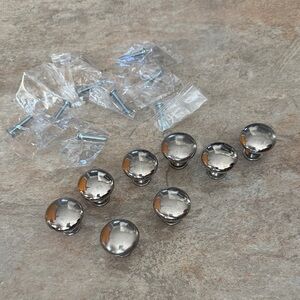 8 Shiny Silver Cabinet Knobs Set